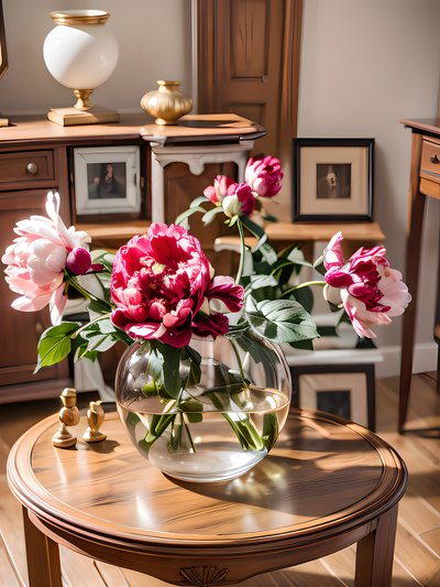 Pink Peonies Glass Vase Photo QR Code Art