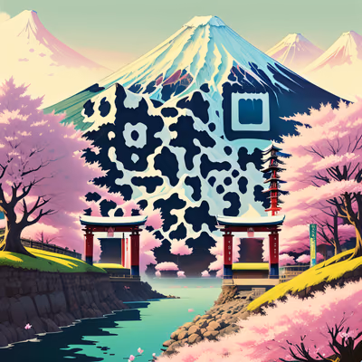 Mount Fuji Cherry Blossom Illustration QR Code for Posters — image 1