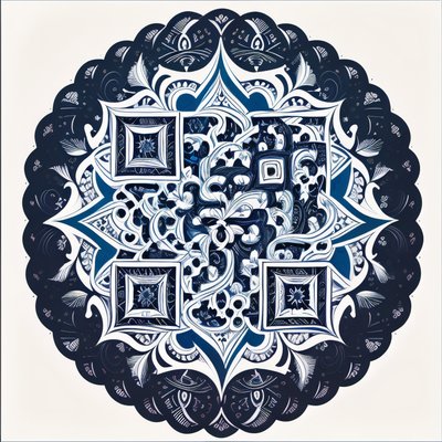 Navy Tribal Mandala Tattoo QR Code Art