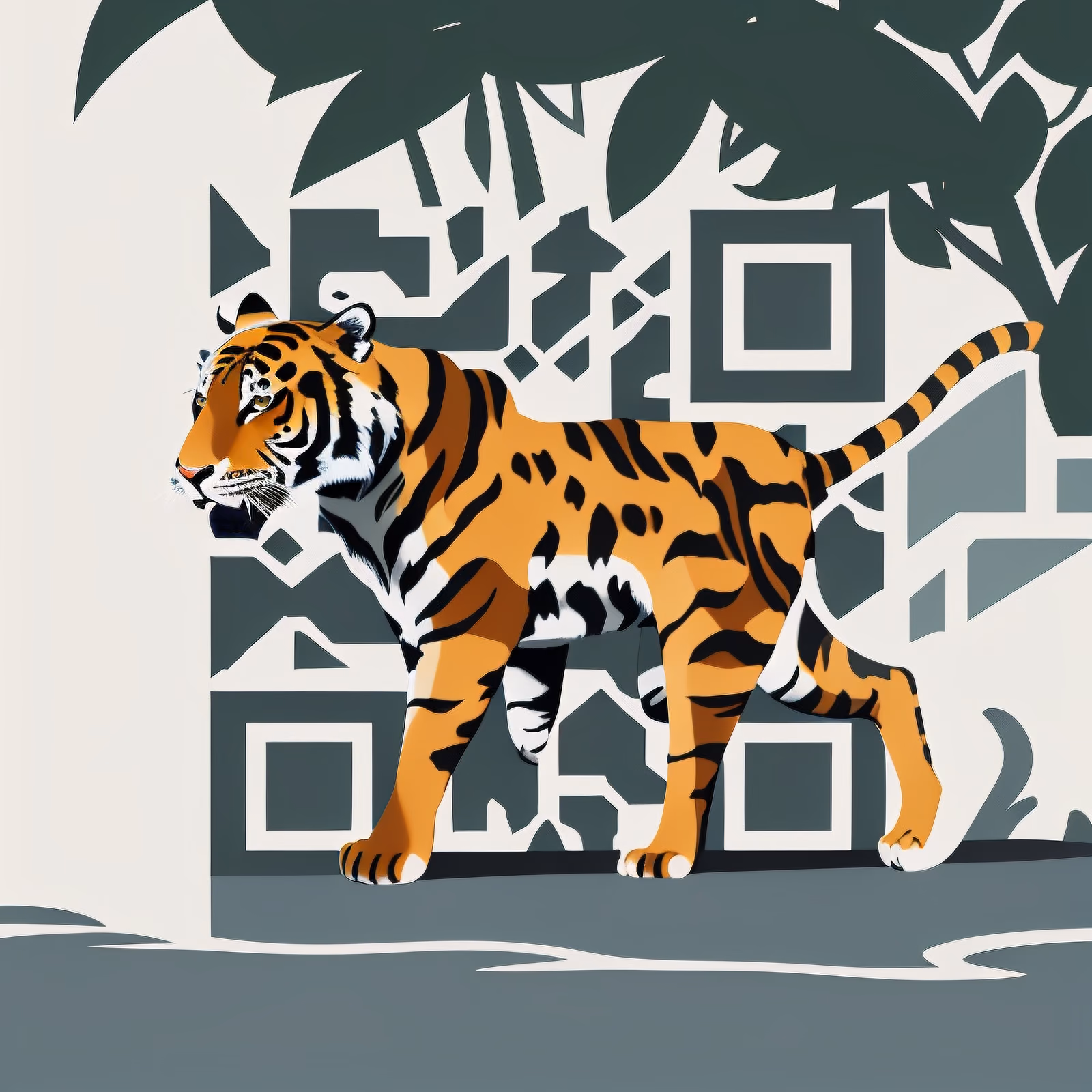 Tiger on Riverbank Flat Vector QR Code for Posters — image 1