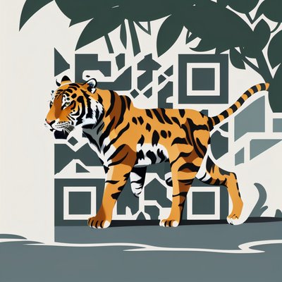 Tiger on Riverbank Flat Vector QR Code for Posters