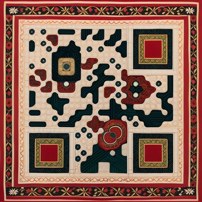 Suzani Embroidered Floral Pattern QR Code Art