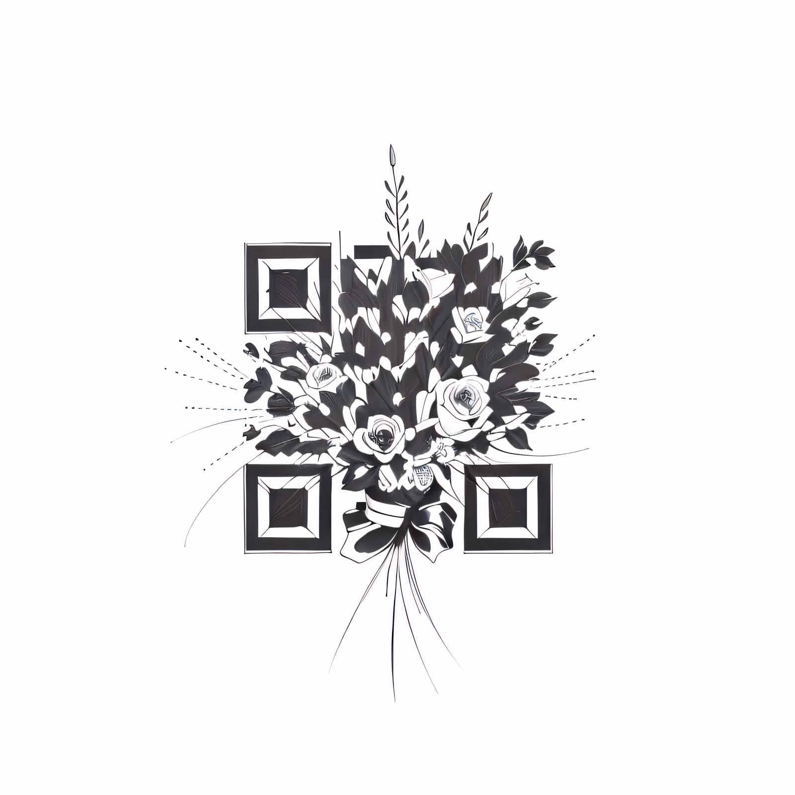 Rose Bouquet Ink Tattoo Flowers QR Code for Temporary Tattoos — image 1