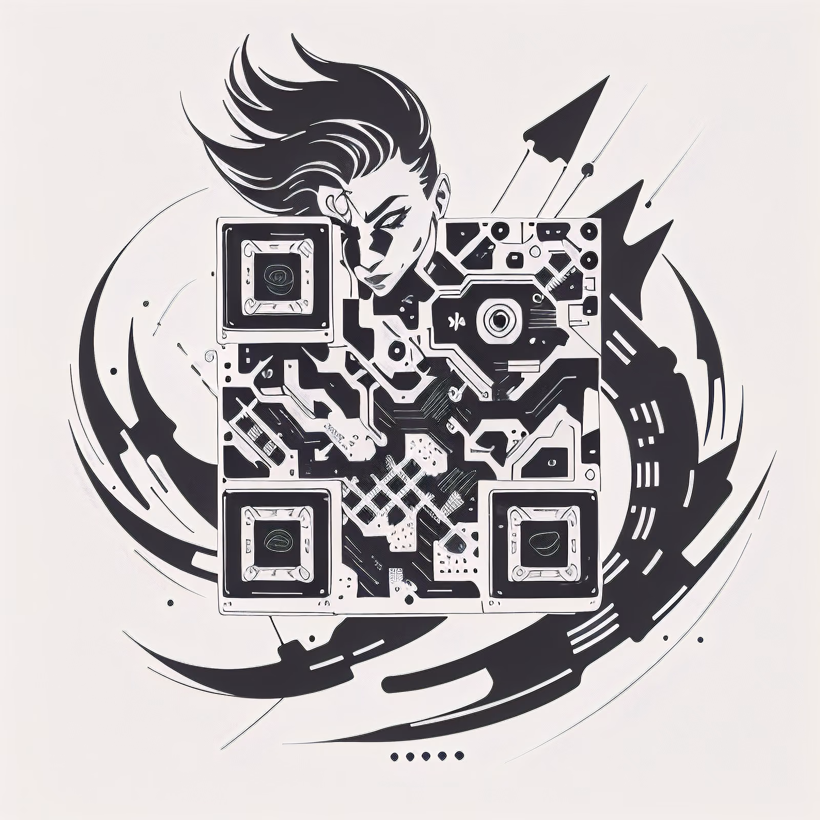 Circuit Chip and Woman Tattoo QR Code for Temporary Tattoos — image 1