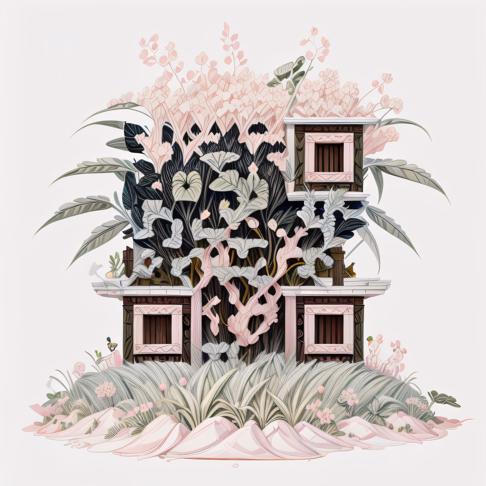Заросший цветами дом в стиле игровой графики: QR-код — изображение 1