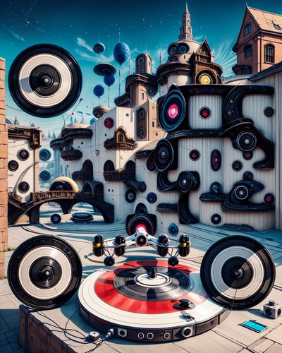 Vinyl Record Surreal City QR Code for Posters
