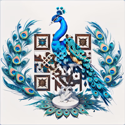 Павлин на гербе: QR-код в стиле игрового арта для постеров — изображение 1