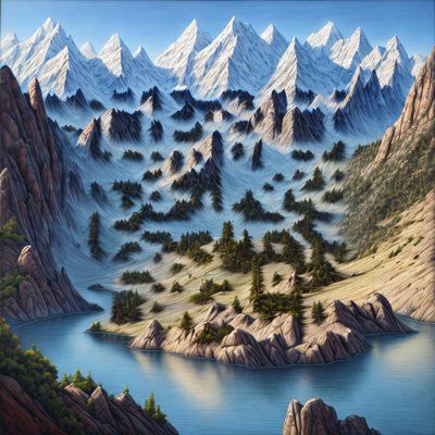 Alpine Lake Mountain Painting QR Code Art