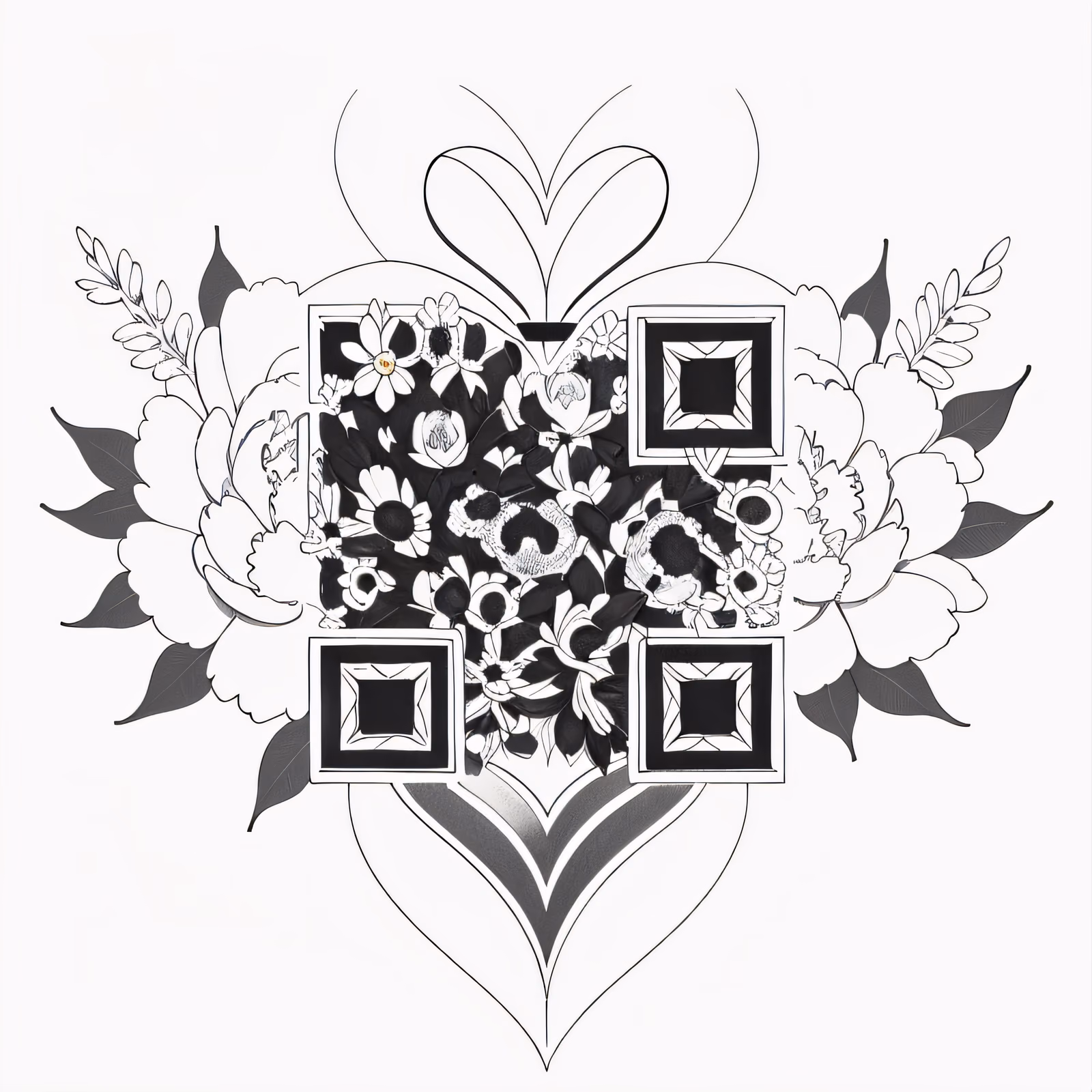 Peony Daisy Heart Tattoo Ink Flowers QR Code for Temporary Tattoos — image 1
