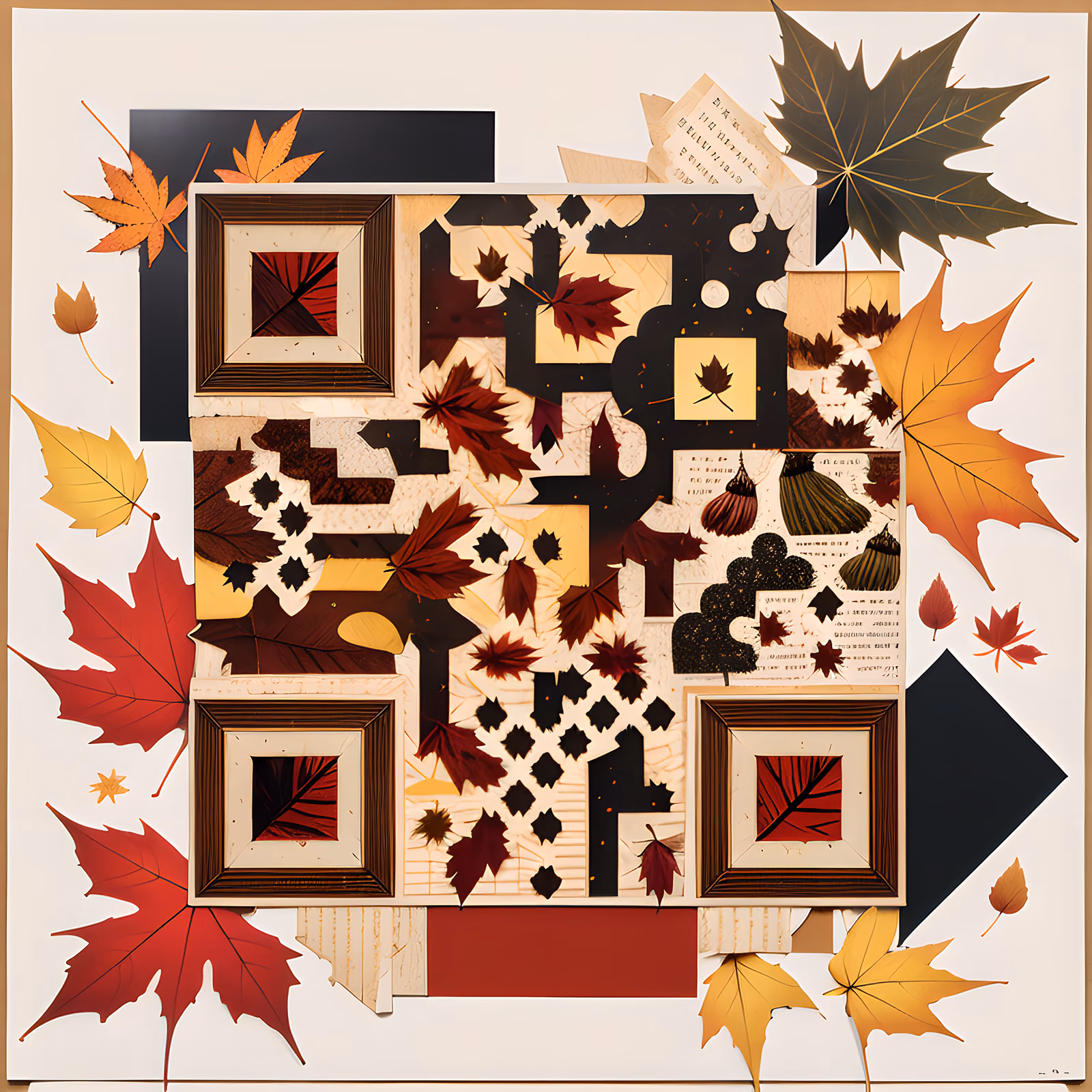 Autumn Maple Leaf Paper Collage QR Code for Greeting Cards — image 1