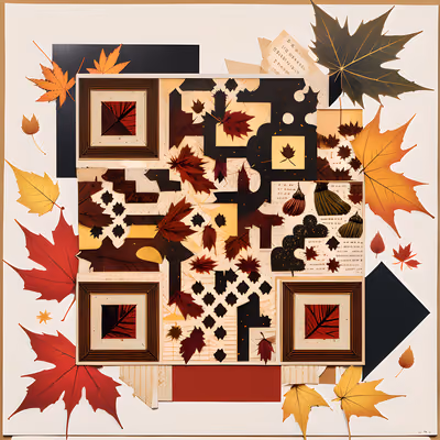 Autumn Maple Leaf Paper Collage QR Code for Greeting Cards — image 1