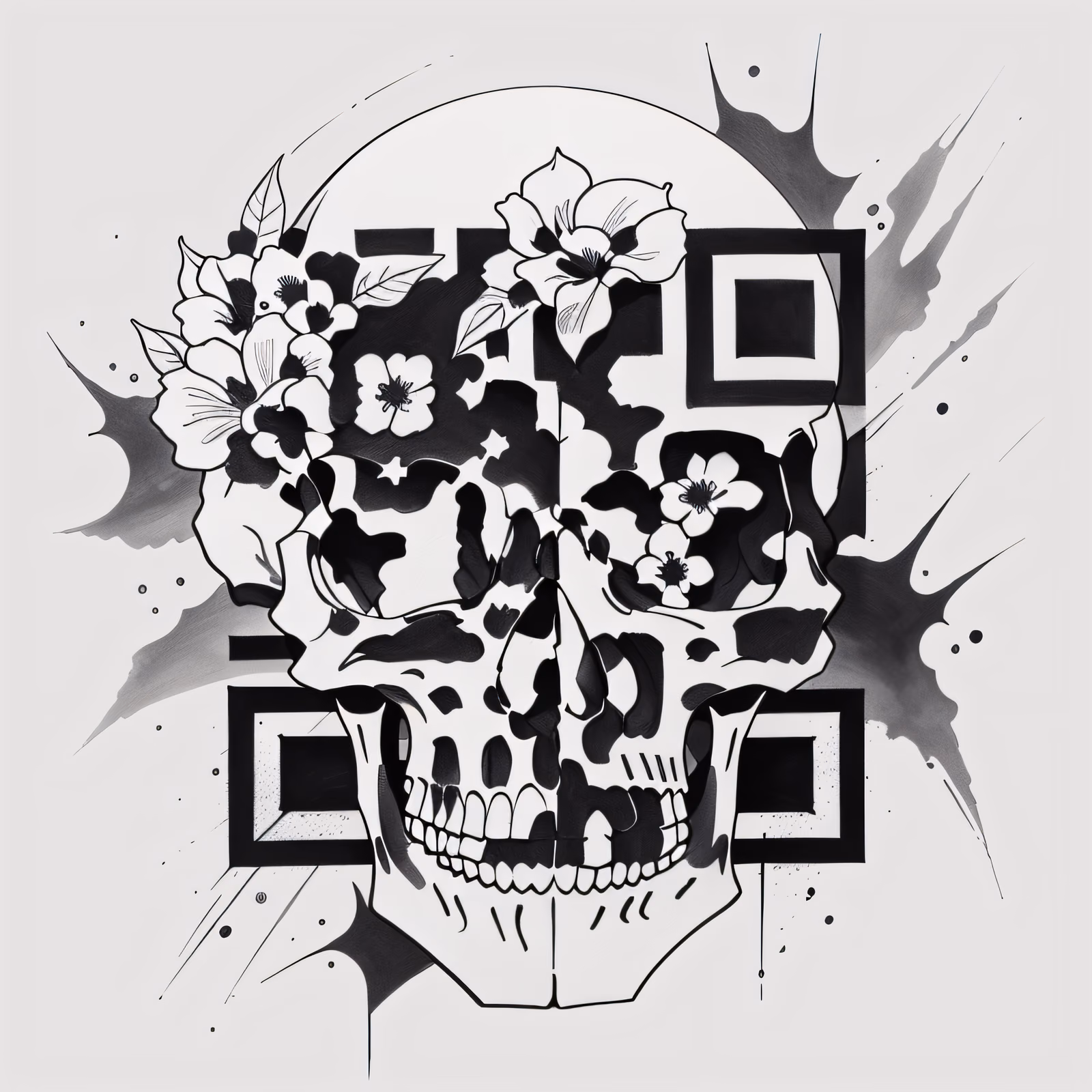 Floral Skull Ink Tattoo QR Code for Temporary Tattoos — image 1