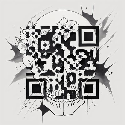 Floral Skull Ink Tattoo QR Code for Temporary Tattoos