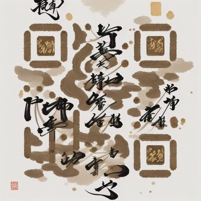 Kanji Ink Brush Calligraphy Lettering QR Code Art