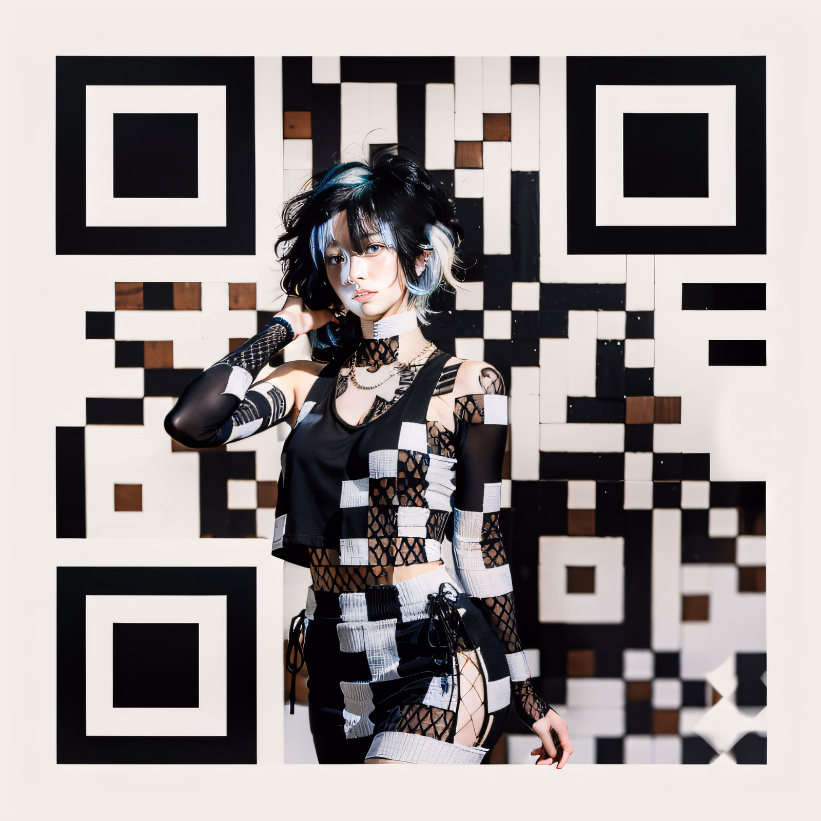 Fishnet Fashion Woman Photorealistic QR Code for Apparel — image 1