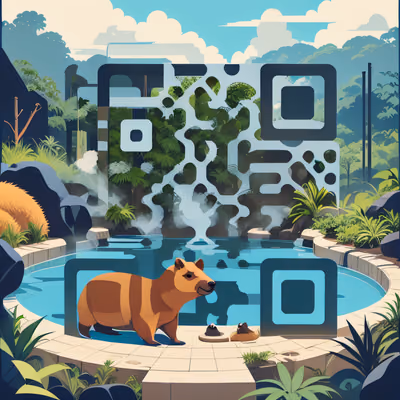 Capybara Hot Spring Flat Vector QR Code for Posters — image 1