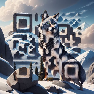 Snowy Mountain Wolf Digital Painting QR Code Art