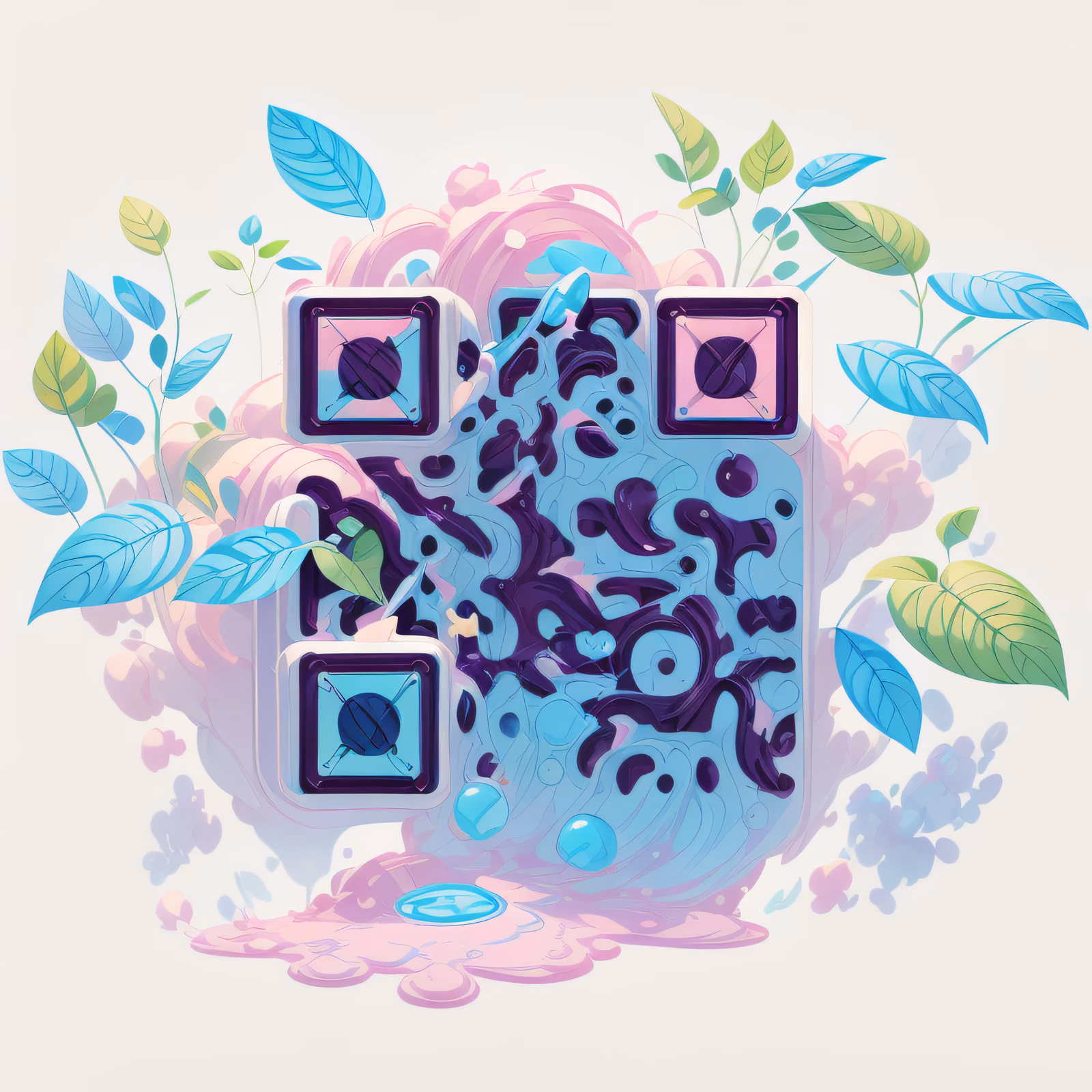 Pastel Leaves Liquid Game Art QR Code for Stickers — image 1