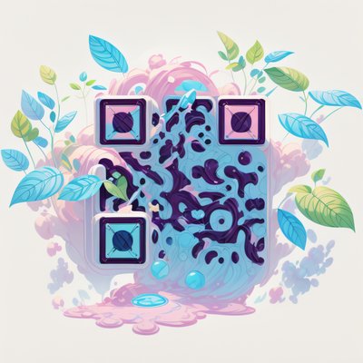 Pastel Leaves Liquid Game Art QR Code for Stickers