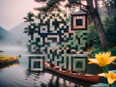 Misty Lakeshore Canoe Photography QR Code Art