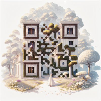 Mossy Ivory House Garden 3D QR Code Art