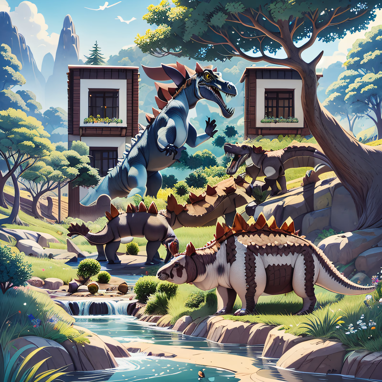 Cartoon Dinosaurs by River QR Code Poster — image 1