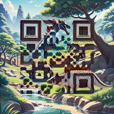 Cartoon Dinosaurs by River QR Code Poster