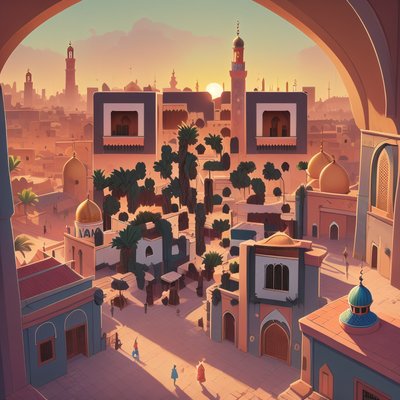 Marrakech Sunset Cityscape Game Art QR Code for Posters