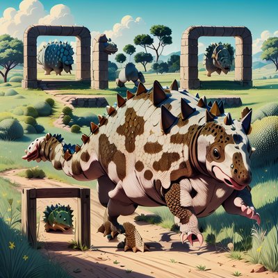 Ankylosaurus Meadow Cartoon QR Code for Posters