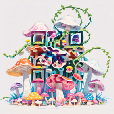 缤纷蘑菇丛3D二维码艺术,适用于贴纸 — 图片 1