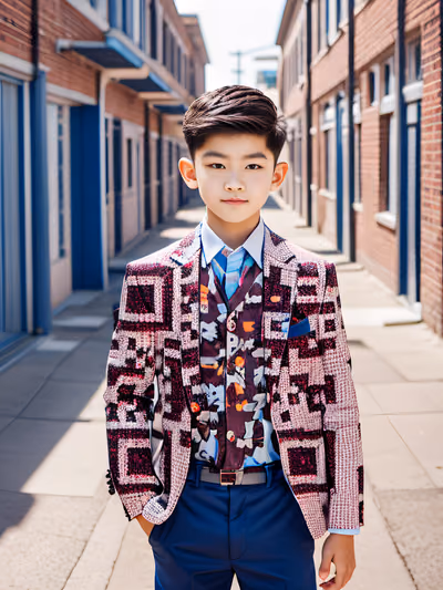 Boy in Printed Blazer Photorealistic QR Code for Posters — image 1