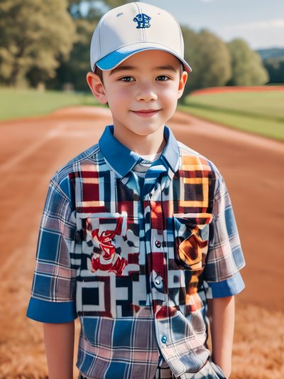 Boy in Plaid Shirt Photorealistic QR Code for Apparel