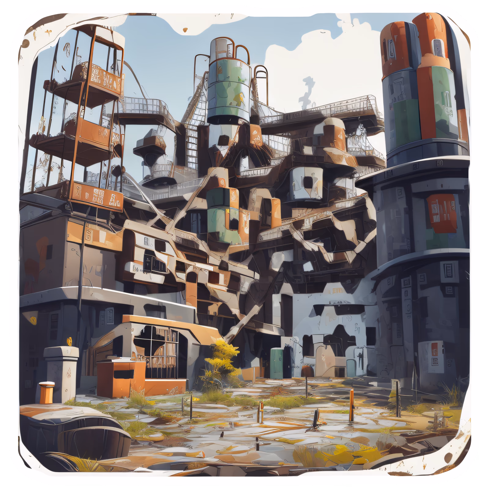 Abandoned Industrial Complex Vector QR Code for Stickers — image 1