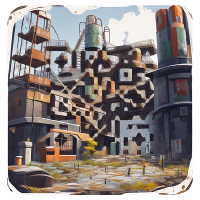 Abandoned Industrial Complex Vector QR Code for Stickers — image 1