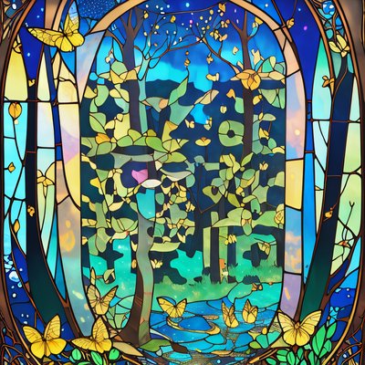Mystical Forest Stained Glass QR Code Art