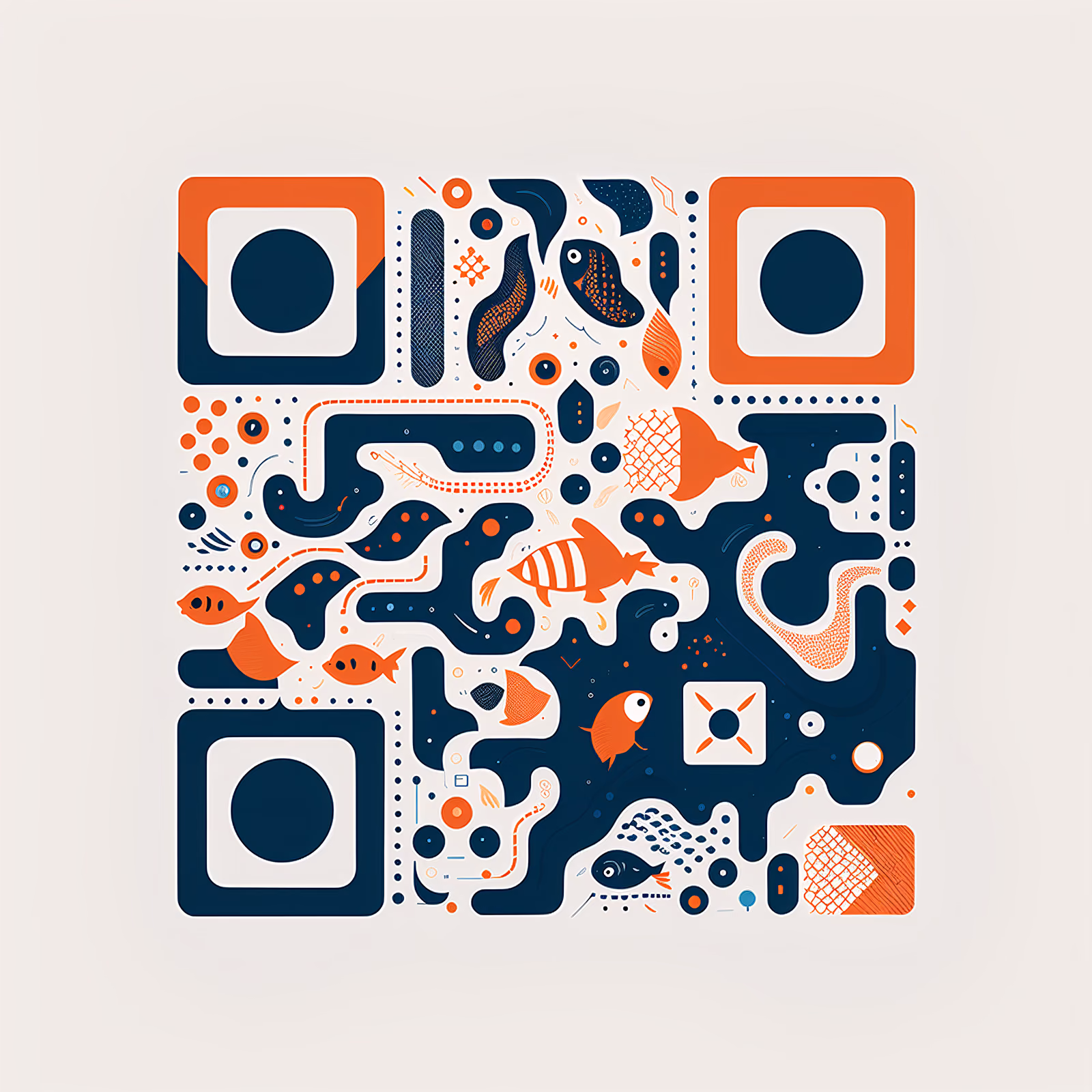 Doodle Fish Flat Vector QR Code for Packaging — image 1