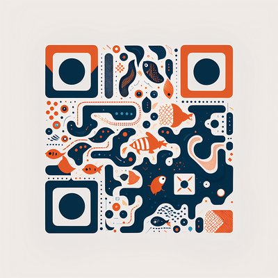 Doodle Fish Flat Vector QR Code for Packaging