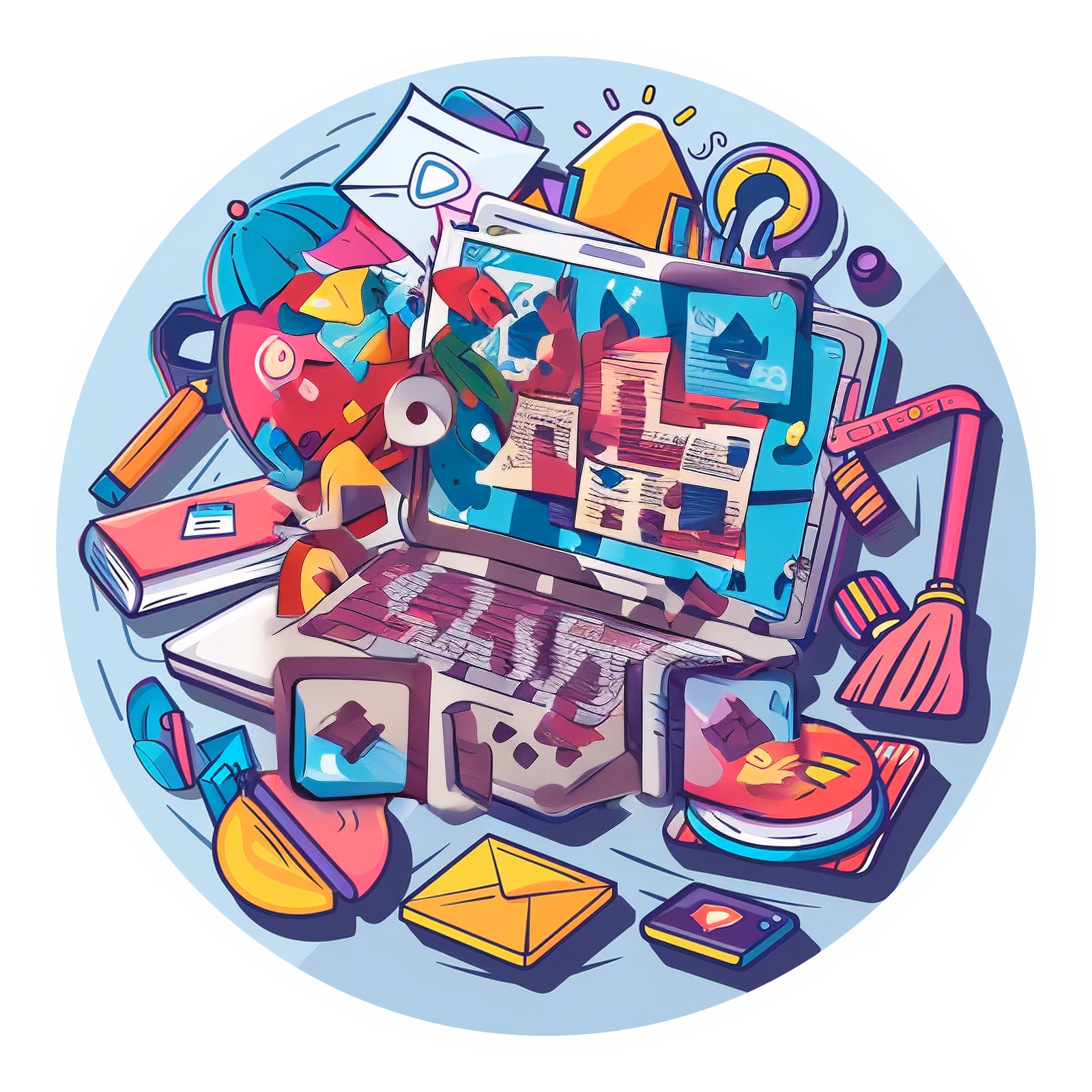 Открытый ноутбук в офисе: векторный QR-код для стикеров — изображение 1