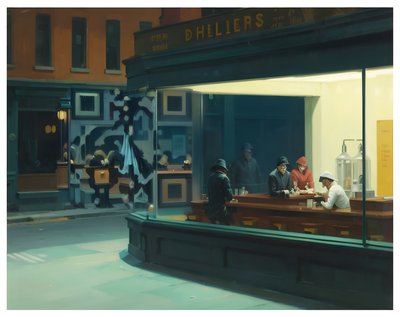 Late Night Diner Oil Painting QR Code Art