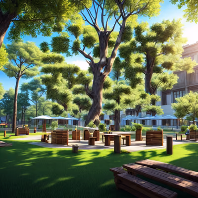 Sunlit Urban Park Digital Painting QR Code for Posters — image 1