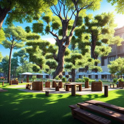 Sunlit Urban Park Digital Painting QR Code for Posters