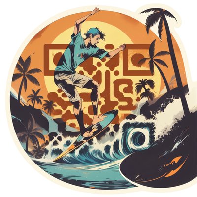 Surfer on Wave Retro Vector QR Code for Stickers