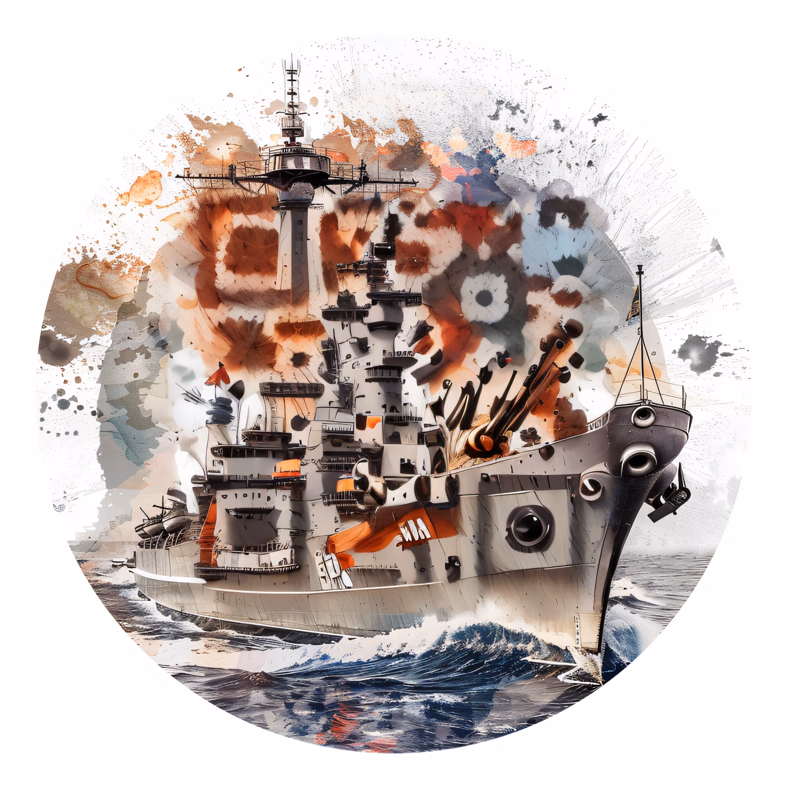 QR-код с историческим линкором в брызгах краски для стикеров — изображение 1