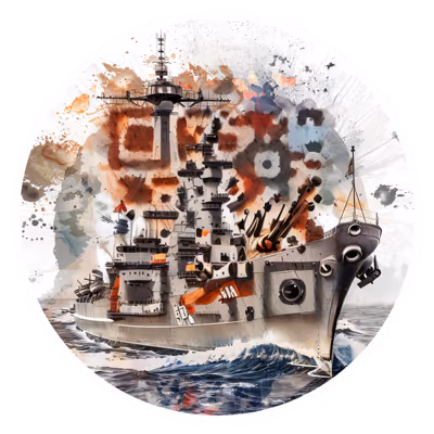 QR-код с историческим линкором в брызгах краски для стикеров — изображение 1