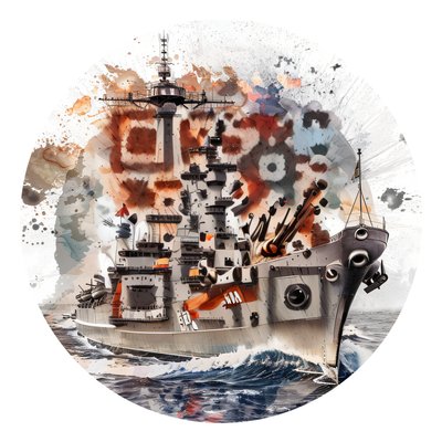历史战列舰泼溅绘画二维码艺术贴纸设计