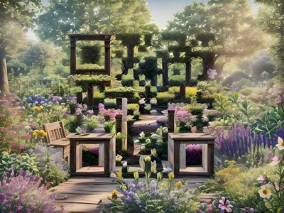 Sunlit Flower Garden Digital Painting QR Code Art