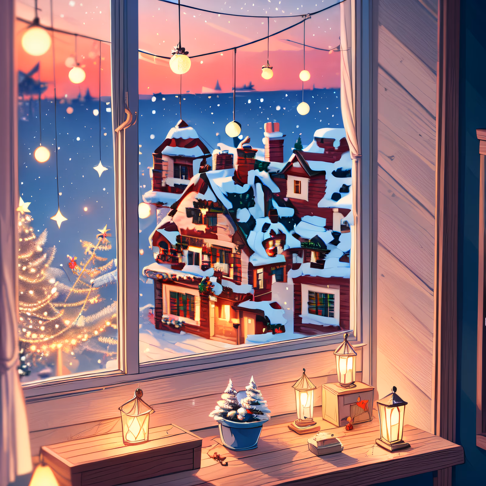 Snowy Christmas Window View QR Code for Greeting Cards — image 1