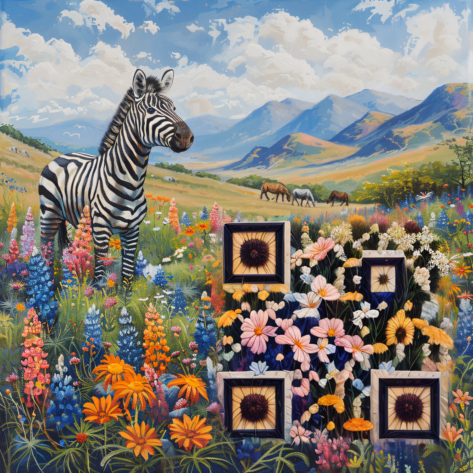 Zebra Wildflower Meadow Oil Painting QR Code Art — image 1
