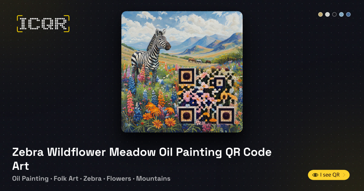 Zebra Wildflower Meadow Oil Painting QR Code Art • ICQR