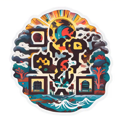 Океанский пейзаж с солнцем-лучами: векторный QR-код для наклеек — изображение 1